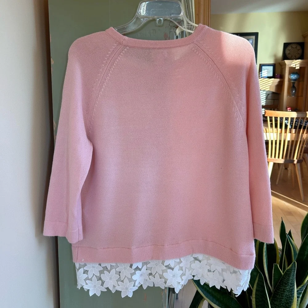J. Crew Women’s Lace Hem Merino Wool Blend Sweater in Pink Blush Size Small NWOT